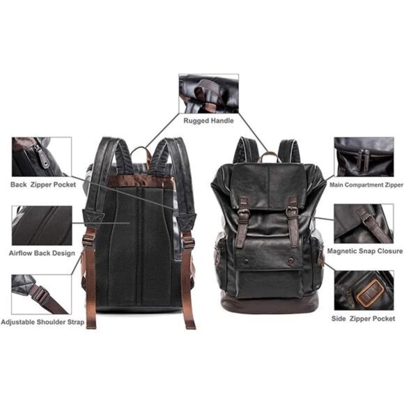 PU Leather Laptop Backpack,Vintage Travel Rucksack for College,Large